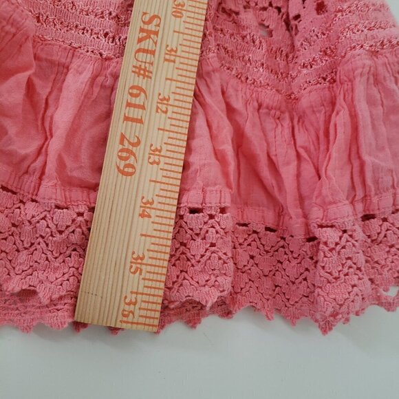 Now & Then Crochet Maxi Skirt Cotton Prairie Boho Pink Pull On Womens Size Large - Picture 11 of 11